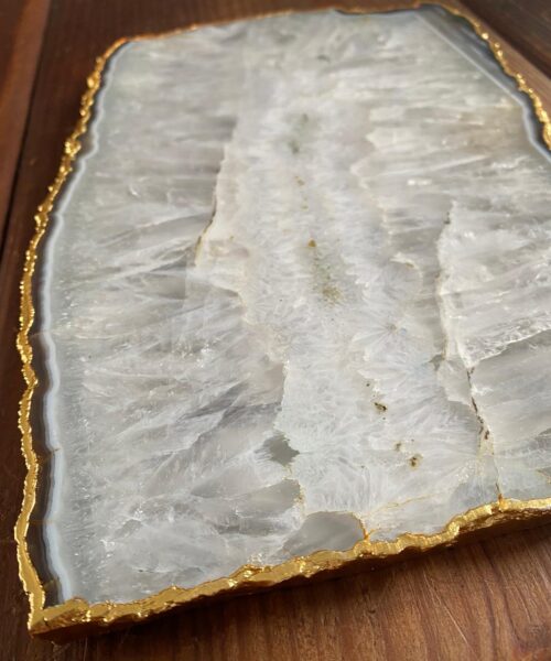 Alternative view of Large Premium White Agate Natural Shape 24ct Gold Edge Platter 1 / Cheeseboard / Tray / Sign Board L27xW18xD1cm – 1351g