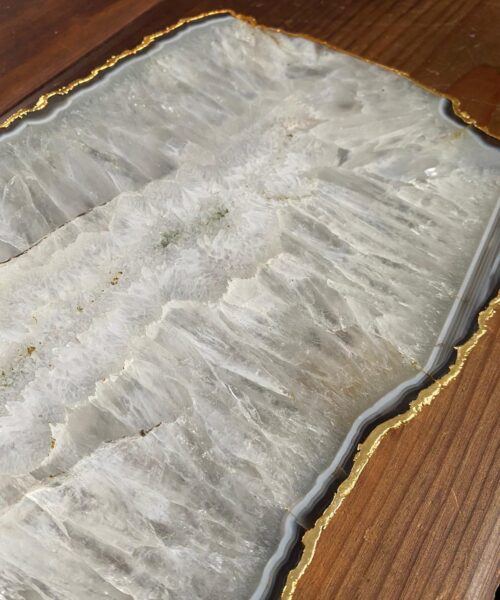 Large Premium White Agate Natural Shape 24ct Gold Edge Platter 1 / Cheeseboard / Tray / Sign Board L27xW18xD1cm – 1351g - Image 3