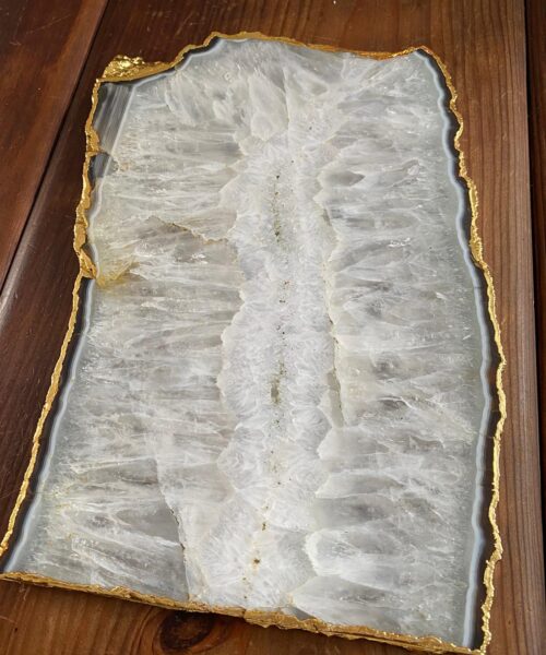 Large Premium White Agate Natural Shape 24ct Gold Edge Platter 1 / Cheeseboard / Tray / Sign Board L27xW18xD1cm – 1351g - Image 5
