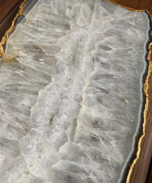 Large Premium White Agate Natural Shape 24ct Gold Edge Platter 1 / Cheeseboard / Tray / Sign Board L27xW18xD1cm – 1351g - Image 6