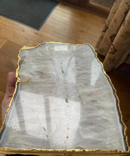 Large Premium White Agate Natural Shape 24ct Gold Edge Platter 1 / Cheeseboard / Tray / Sign Board L27xW18xD1cm – 1351g - Image 8