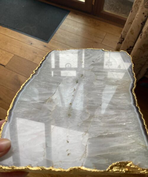 Large Premium White Agate Natural Shape 24ct Gold Edge Platter 1 / Cheeseboard / Tray / Sign Board L27xW18xD1cm – 1351g - Image 9