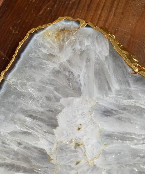Large Premium White Agate Natural Shape 24ct Gold Edge Platter 3 / Cheeseboard / Tray / Sign Board L30xW16xD1cm – 1128g - Image 5