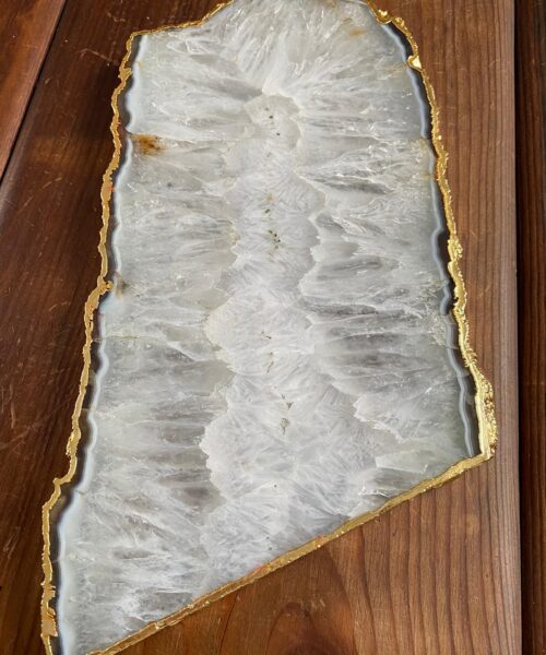 Large Premium White Agate Natural Shape 24ct Gold Edge Platter 3 / Cheeseboard / Tray / Sign Board L30xW16xD1cm – 1128g - Image 6