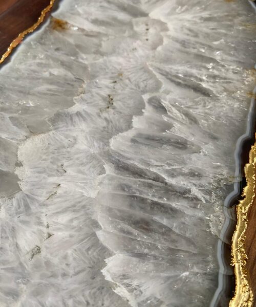 Large Premium White Agate Natural Shape 24ct Gold Edge Platter 3 / Cheeseboard / Tray / Sign Board L30xW16xD1cm – 1128g - Image 7