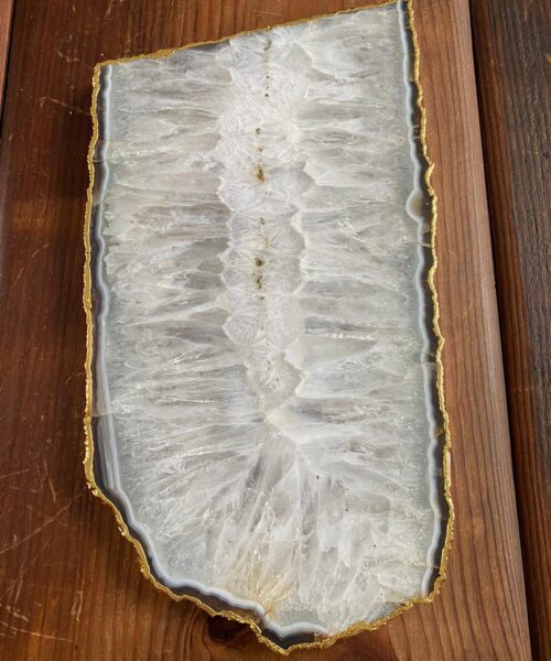 Large Premium White Agate Natural Shape 24ct Gold Edge Platter 4 / Cheeseboard / Tray / Sign Board L29xW15xD1cm – 1196g
