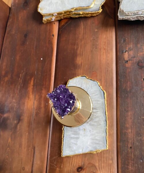 Large Premium White Agate Natural Shape 24ct Gold Edge Platter 4 / Cheeseboard / Tray / Sign Board L29xW15xD1cm – 1196g - Image 12