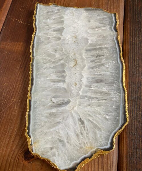 Large Premium White Agate Natural Shape 24ct Gold Edge Platter 4 / Cheeseboard / Tray / Sign Board L29xW15xD1cm – 1196g - Image 5