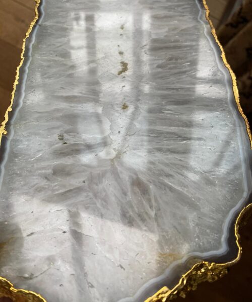 Large Premium White Agate Natural Shape 24ct Gold Edge Platter 4 / Cheeseboard / Tray / Sign Board L29xW15xD1cm – 1196g - Image 7