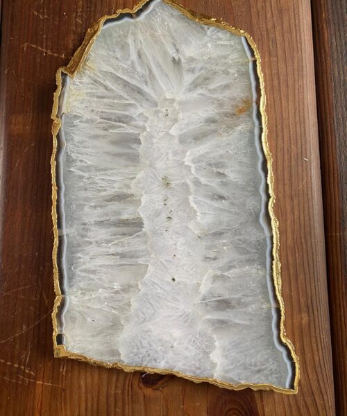 Large Premium White Agate Natural Shape 24ct Gold Edge Platter 5 / Cheeseboard / Tray / Sign Board L28xW16xD1cm – 1182g