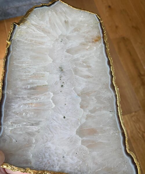 Large Premium White Agate Natural Shape 24ct Gold Edge Platter 5 / Cheeseboard / Tray / Sign Board L28xW16xD1cm – 1182g - Image 13