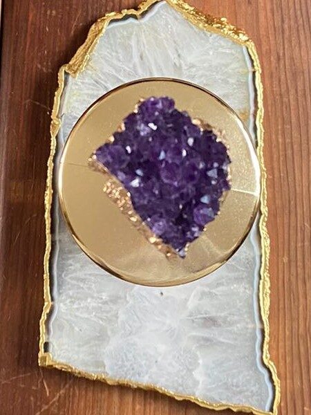 Large Premium White Agate Natural Shape 24ct Gold Edge Platter 5 / Cheeseboard / Tray / Sign Board L28xW16xD1cm – 1182g - Image 14
