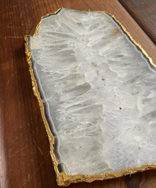 Large Premium White Agate Natural Shape 24ct Gold Edge Platter 5 / Cheeseboard / Tray / Sign Board L28xW16xD1cm – 1182g - Image 4