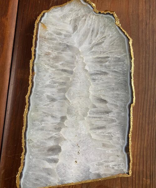 Large Premium White Agate Natural Shape 24ct Gold Edge Platter 5 / Cheeseboard / Tray / Sign Board L28xW16xD1cm – 1182g - Image 5