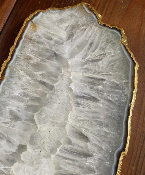Large Premium White Agate Natural Shape 24ct Gold Edge Platter 5 / Cheeseboard / Tray / Sign Board L28xW16xD1cm – 1182g - Image 6