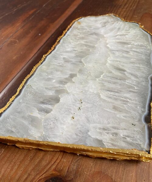 Large Premium White Agate Natural Shape 24ct Gold Edge Platter 5 / Cheeseboard / Tray / Sign Board L28xW16xD1cm – 1182g - Image 7