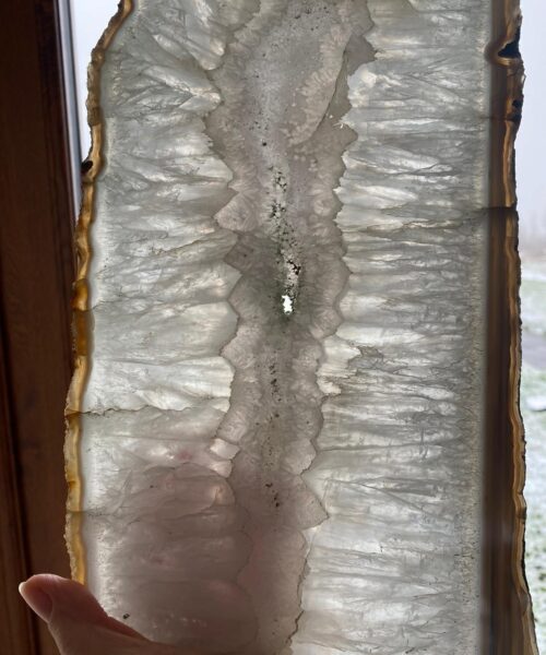 Large Premium White Agate Natural Shape Natural Edge Platter 1 / Cheeseboard / Tray / Sign Board L31xW19xD1cm – 1718g - Image 12