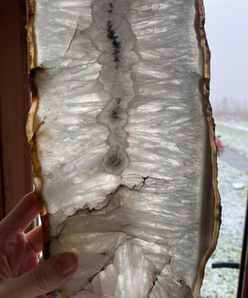 Large Premium White Agate Natural Shape Natural Edge Platter 3 / Cheeseboard / Tray / Sign Board L29xW16xD1cm – 1281g - Image 11