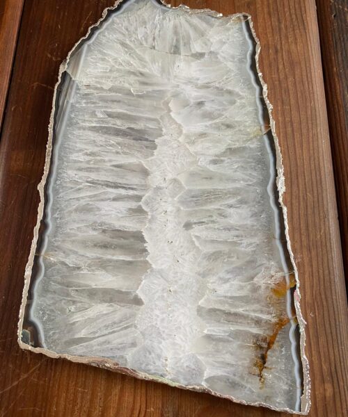 Large Premium White Agate Natural Shape Silver Edge Platter 1 / Cheeseboard / Tray / Sign Board L29xW16xD1cm – 1279g