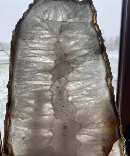 Large Premium White Agate Natural Shape Silver Edge Platter 1 / Cheeseboard / Tray / Sign Board L29xW16xD1cm – 1279g - Image 11