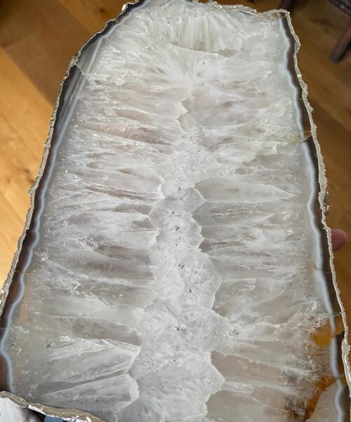 Large Premium White Agate Natural Shape Silver Edge Platter 1 / Cheeseboard / Tray / Sign Board L29xW16xD1cm – 1279g - Image 14