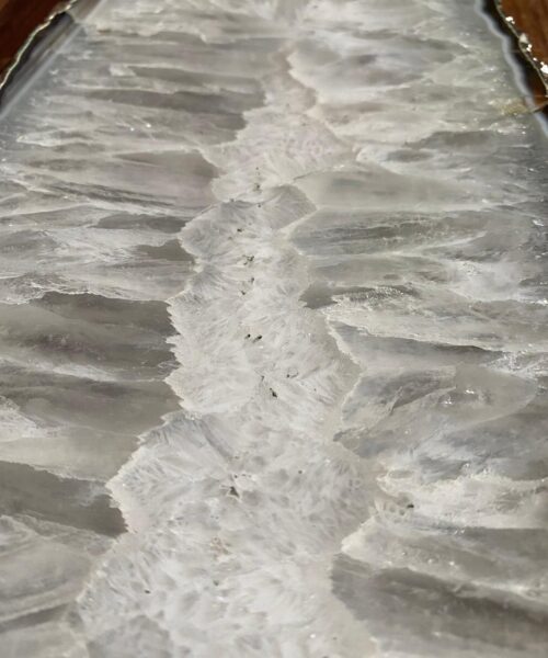 Large Premium White Agate Natural Shape Silver Edge Platter 1 / Cheeseboard / Tray / Sign Board L29xW16xD1cm – 1279g - Image 3