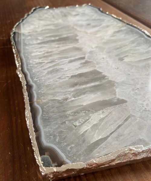 Large Premium White Agate Natural Shape Silver Edge Platter 1 / Cheeseboard / Tray / Sign Board L29xW16xD1cm – 1279g - Image 5