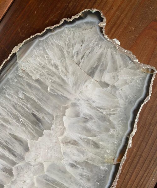 Large Premium White Agate Natural Shape Silver Edge Platter 1 / Cheeseboard / Tray / Sign Board L29xW16xD1cm – 1279g - Image 6