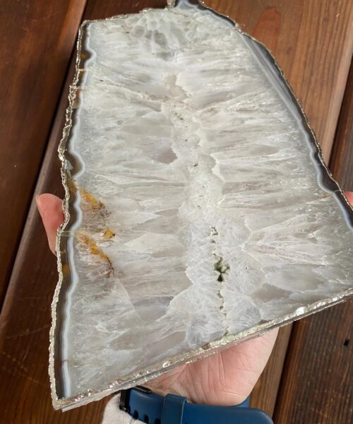 Large Premium White Agate Natural Shape Silver Edge Platter 1 / Cheeseboard / Tray / Sign Board L29xW16xD1cm – 1279g - Image 7