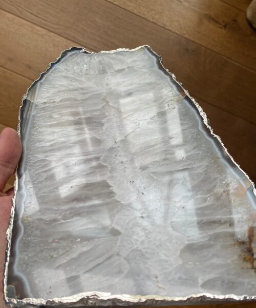 Large Premium White Agate Natural Shape Silver Edge Platter 1 / Cheeseboard / Tray / Sign Board L29xW16xD1cm – 1279g - Image 10