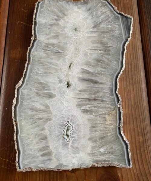 Large Premium White Agate Natural Shape Silver Edge Platter 5 / Cheeseboard / Tray / Sign Board L27xW17xD1cm – 1345g