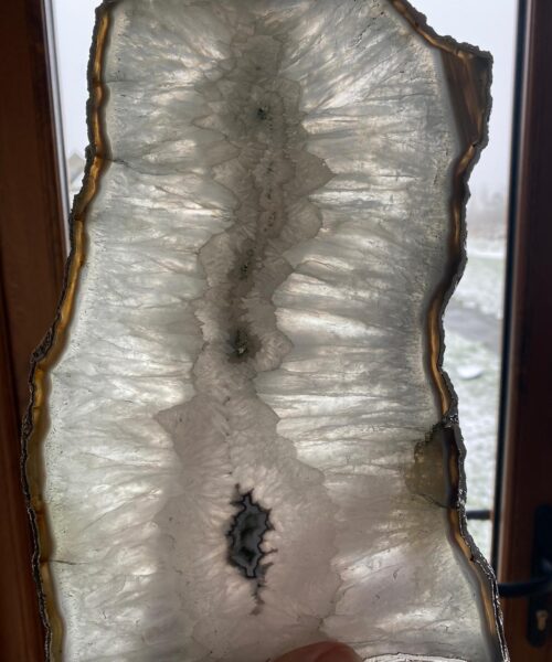 Large Premium White Agate Natural Shape Silver Edge Platter 5 / Cheeseboard / Tray / Sign Board L27xW17xD1cm – 1345g - Image 11