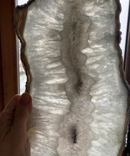 Large Premium White Agate Natural Shape Silver Edge Platter 5 / Cheeseboard / Tray / Sign Board L27xW17xD1cm – 1345g - Image 12