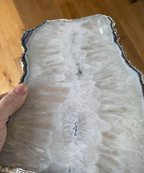 Large Premium White Agate Natural Shape Silver Edge Platter 5 / Cheeseboard / Tray / Sign Board L27xW17xD1cm – 1345g - Image 13