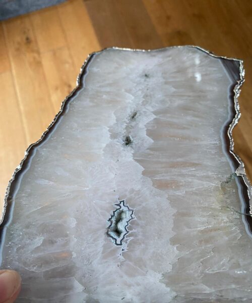 Large Premium White Agate Natural Shape Silver Edge Platter 5 / Cheeseboard / Tray / Sign Board L27xW17xD1cm – 1345g - Image 14