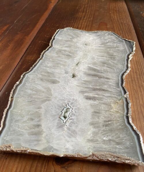 Alternative view of Large Premium White Agate Natural Shape Silver Edge Platter 5 / Cheeseboard / Tray / Sign Board L27xW17xD1cm – 1345g