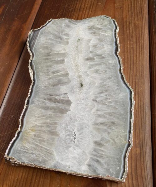Large Premium White Agate Natural Shape Silver Edge Platter 5 / Cheeseboard / Tray / Sign Board L27xW17xD1cm – 1345g - Image 5