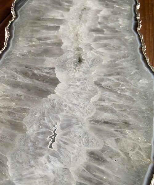 Large Premium White Agate Natural Shape Silver Edge Platter 5 / Cheeseboard / Tray / Sign Board L27xW17xD1cm – 1345g - Image 6