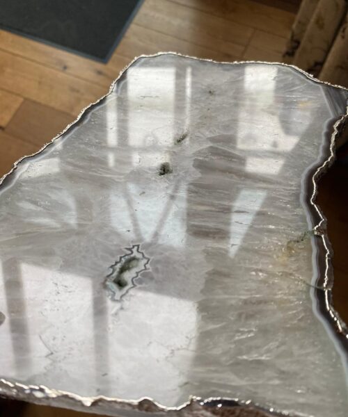 Large Premium White Agate Natural Shape Silver Edge Platter 5 / Cheeseboard / Tray / Sign Board L27xW17xD1cm – 1345g - Image 8