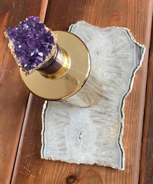 Large Premium White Agate Natural Shape Silver Edge Platter 5 / Cheeseboard / Tray / Sign Board L27xW17xD1cm – 1345g - Image 9