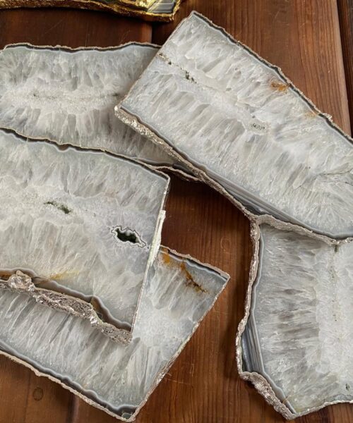 White Agate Silver Edge