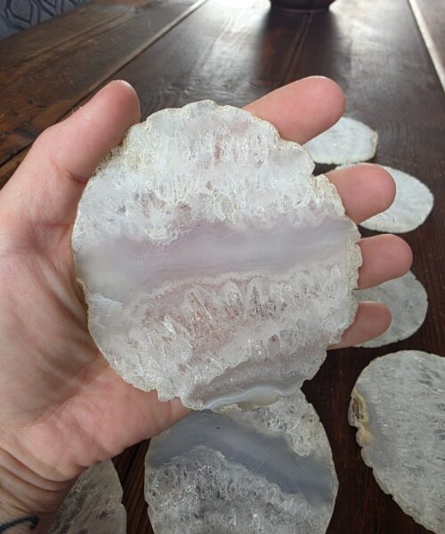 Alternative view of White Agate Premium Microcrystalline Quartz Coasters Natural Shape Natural Edge (set of 4) Gift