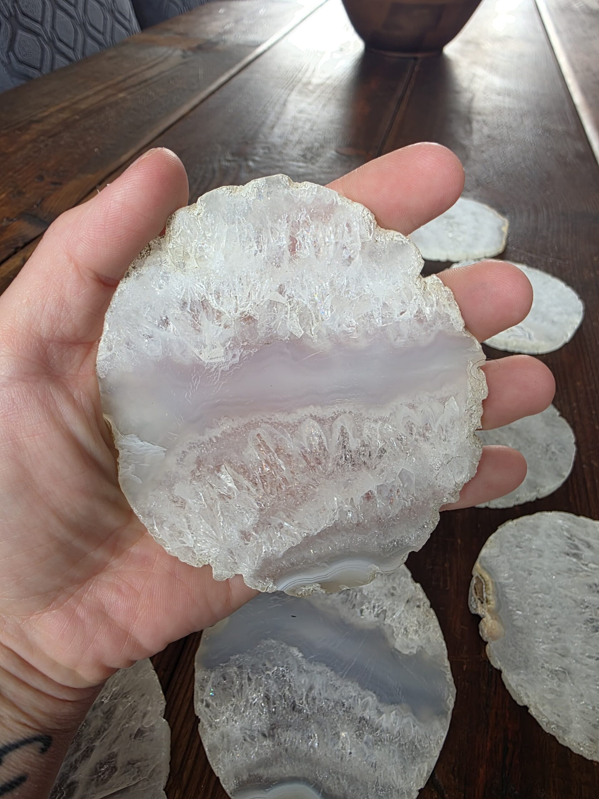 White Agate Premium Microcrystalline Quartz Coasters Natural Shape Natural Edge (set of 4) Gift - Image 2