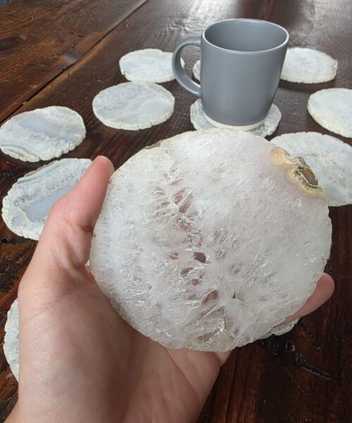 White Agate Premium Microcrystalline Quartz Coasters Natural Shape Natural Edge (set of 4) Gift - Image 7