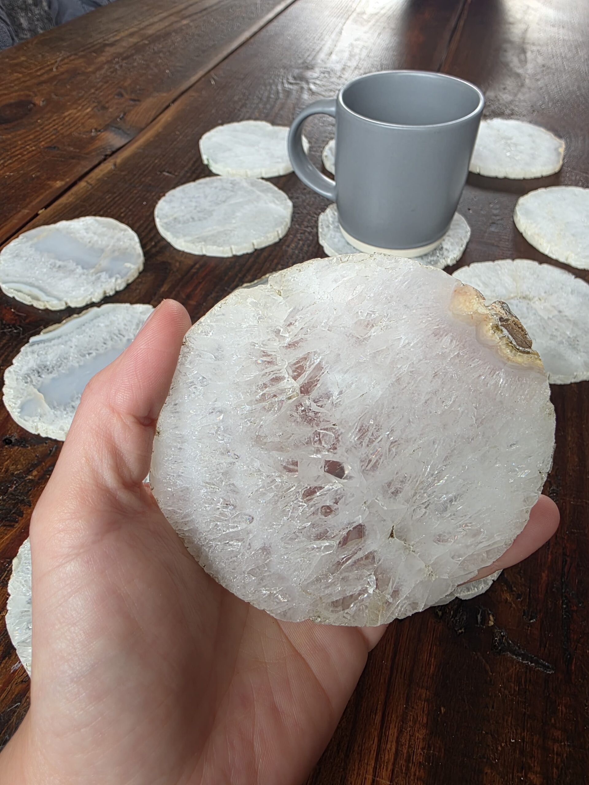 White Agate Premium Microcrystalline Quartz Coasters Natural Shape Natural Edge (set of 4) Gift - Image 7