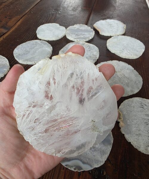 White Agate Premium Microcrystalline Quartz Coasters Natural Shape Natural Edge (set of 4) Gift - Image 5