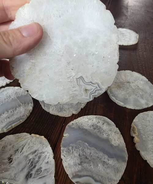 White Agate Premium Microcrystalline Quartz Coasters Natural Shape Natural Edge (set of 4) Gift - Image 6