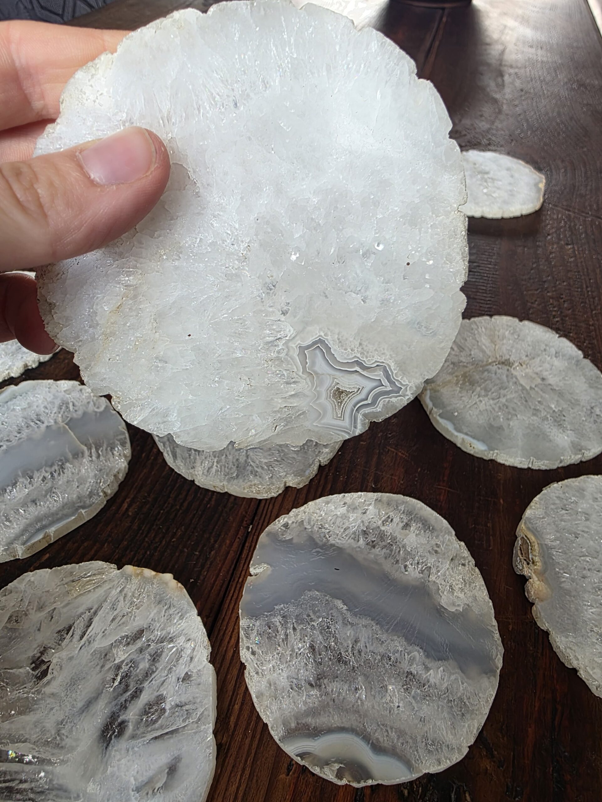 White Agate Premium Microcrystalline Quartz Coasters Natural Shape Natural Edge (set of 4) Gift - Image 6