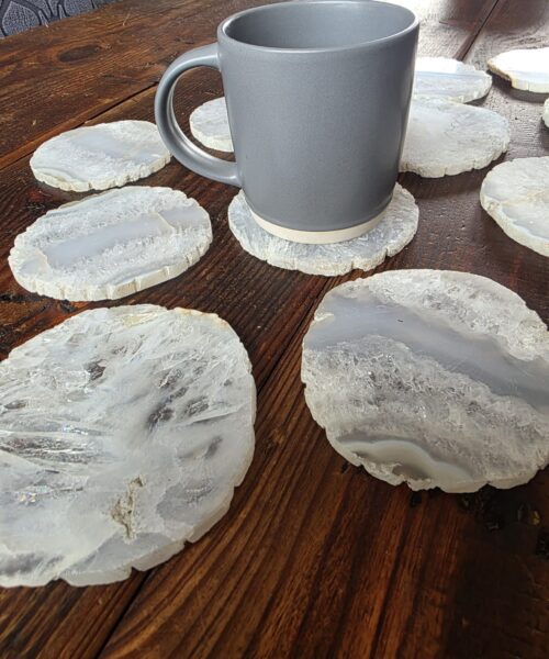 White Agate Premium Microcrystalline Quartz Coasters Natural Shape Natural Edge (set of 4) Gift - Image 3