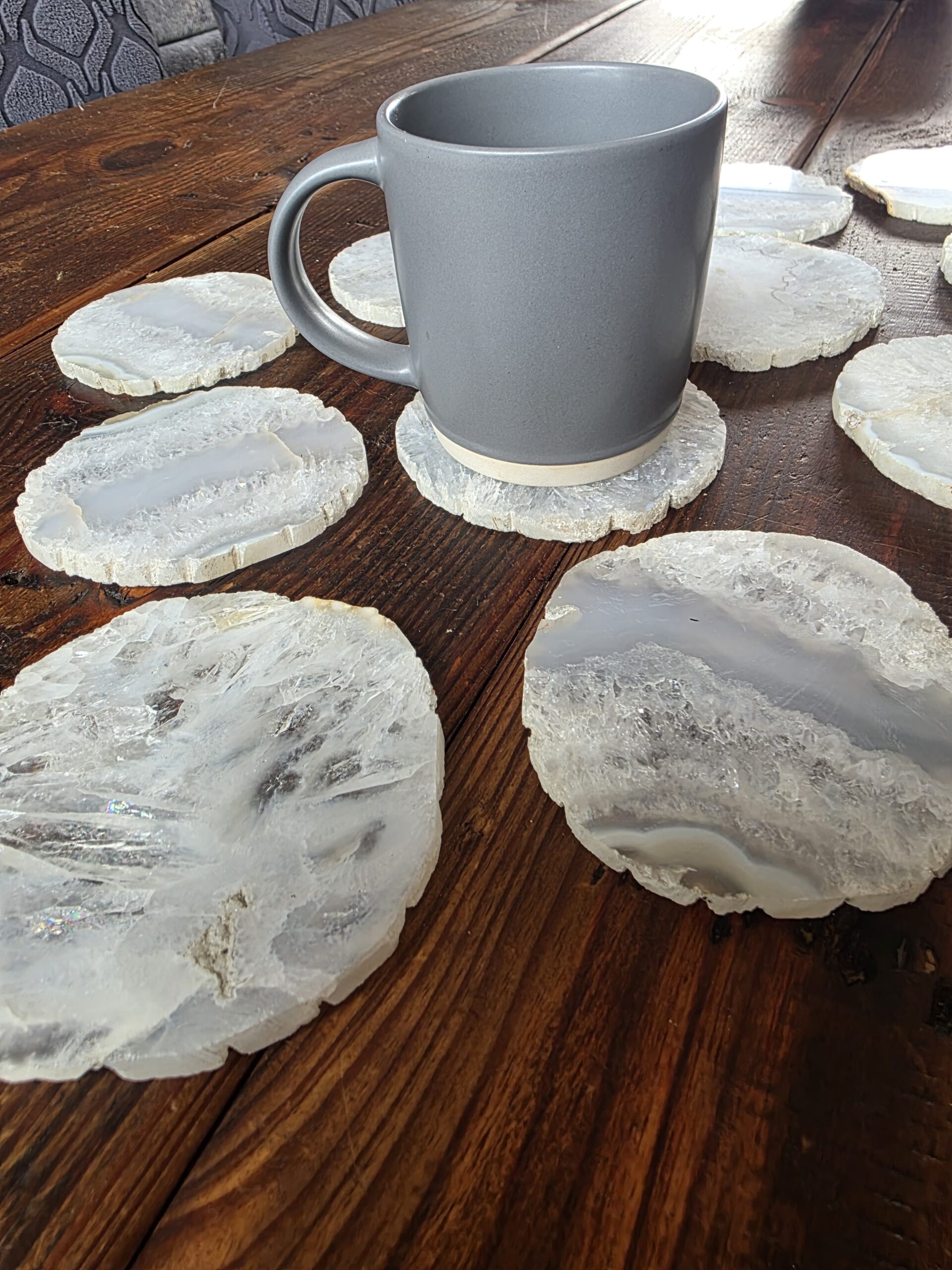 White Agate Premium Microcrystalline Quartz Coasters Natural Shape Natural Edge (set of 4) Gift - Image 3